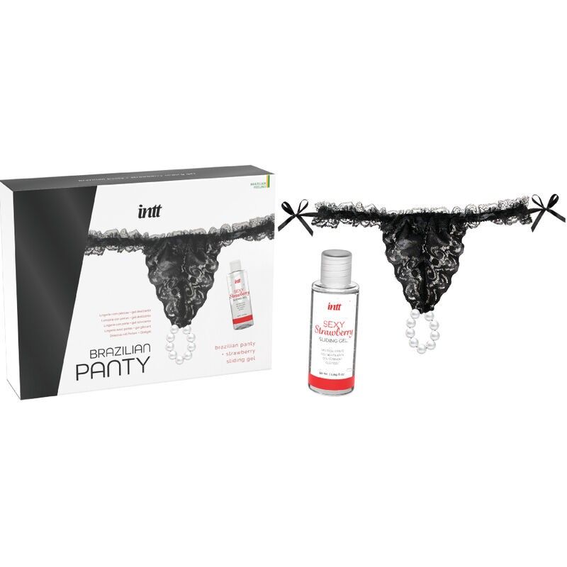 INTT RELEASES - BRAZILIAN BLACK PANTY WITH PEARLS AND LUBRICANT GEL 50 ML INTT RELEASES - 3