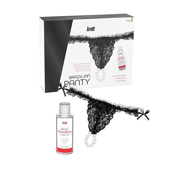 INTT RELEASES - BRAZILIAN BLACK PANTY WITH PEARLS AND LUBRICANT GEL 50 ML INTT RELEASES - 4