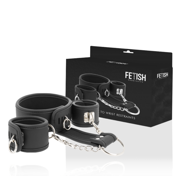 FETISH SUBMISSIVE - VEGAN LEATHER NECKLACE AND HANDCUFFS WITH NOPRENE LINING