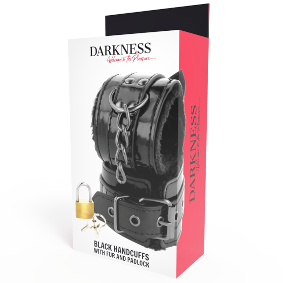 DARKNESS - BLACK ADJUSTABLE LEATHER HANDCUFFS WITH PADLOCK DARKNESS BONDAGE - 6