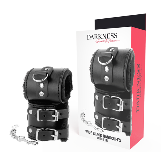DARKNESS - BLACK ADJUSTABLE LEATHER HANDCUFFS WITH LINING DARKNESS BONDAGE - 1