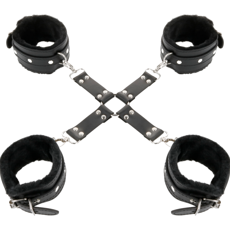 DARKNESS - LEATHER HANDCUFFS FOR FOOT AND HANDS BLACK DARKNESS BONDAGE - 2