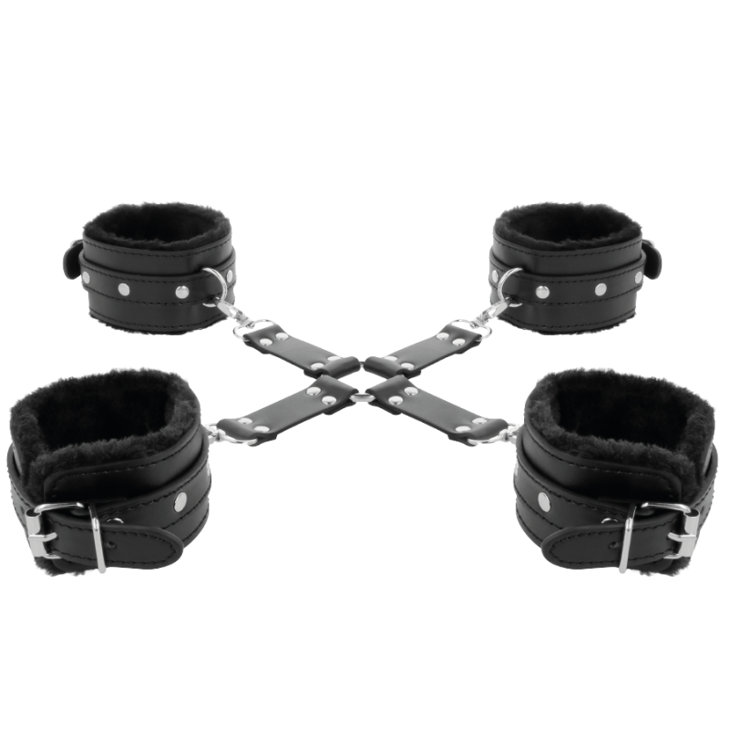 DARKNESS - LEATHER HANDCUFFS FOR FOOT AND HANDS BLACK DARKNESS BONDAGE - 5