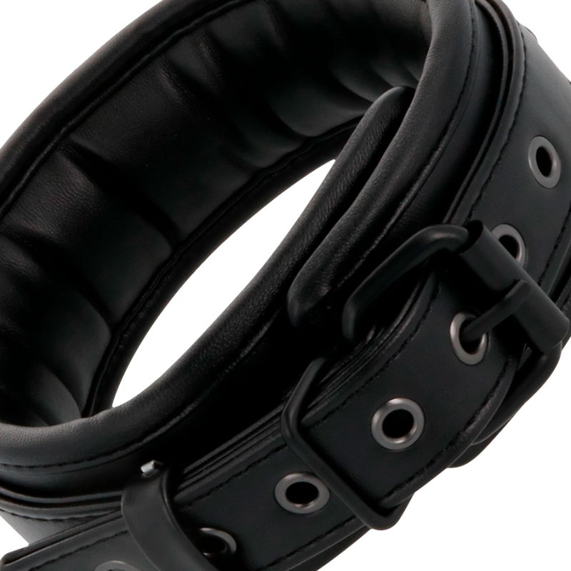 DARKNESS - BLACK LEATHER HANDCUFFS AND COLLAR DARKNESS BONDAGE - 9