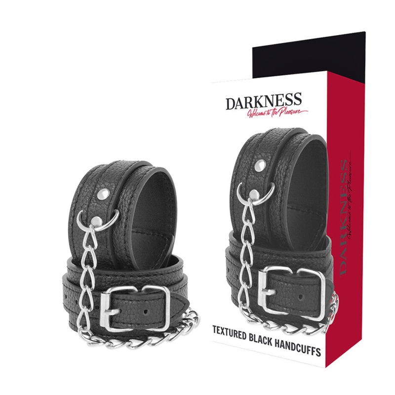 DARKNESS - BLACK TEXTURED LEATHER HANDCUFFS DARKNESS BONDAGE - 1