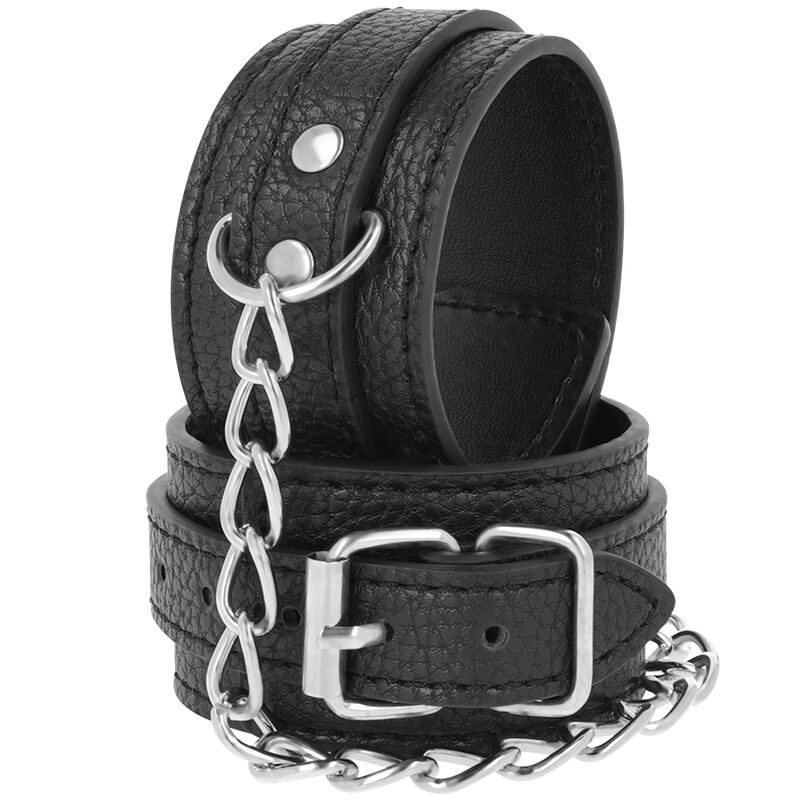 DARKNESS - BLACK TEXTURED LEATHER HANDCUFFS DARKNESS BONDAGE - 2