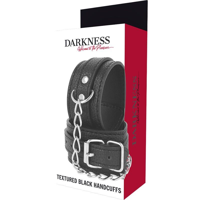 DARKNESS - BLACK TEXTURED LEATHER HANDCUFFS DARKNESS BONDAGE - 5