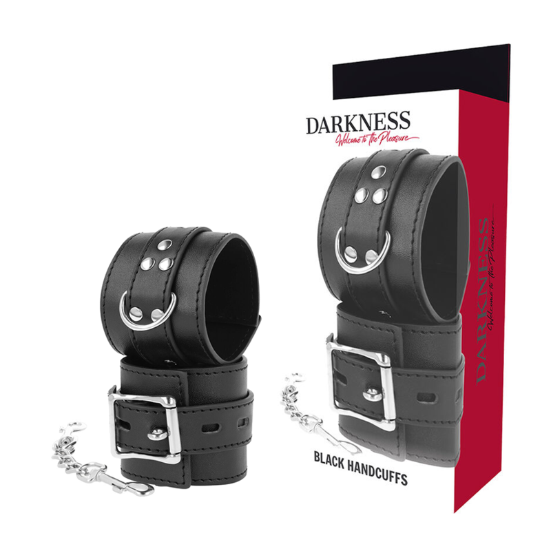 DARKNESS - BLACK LEATHER HANDCUFFS DARKNESS BONDAGE - 1