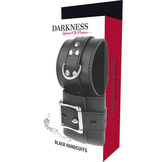 DARKNESS - BLACK LEATHER HANDCUFFS DARKNESS BONDAGE - 5
