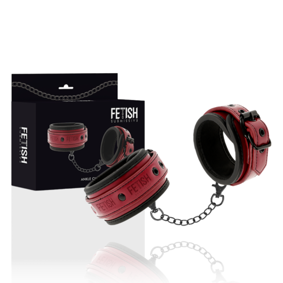 FETISH SUBMISSIVE DARK ROOM - VEGAN LEATHER ANKLE HANDCUFFS WITH NEOPRENE LINING
