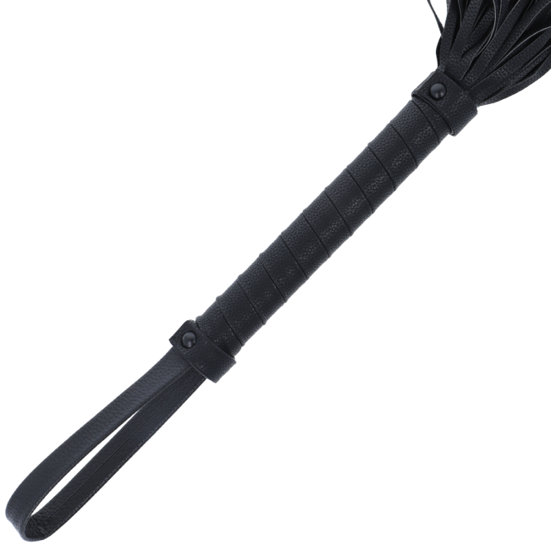 DARKNESS - BLACK BONDAGE WHIP 42CM LEATHER DARKNESS SENSATIONS - 1