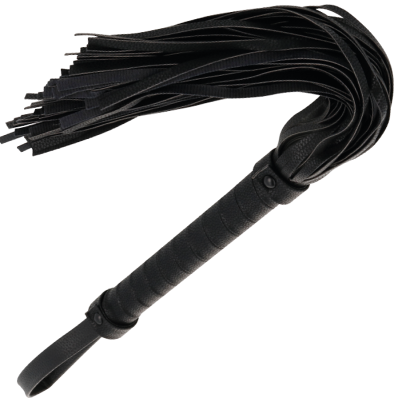 DARKNESS - BLACK BONDAGE WHIP 42CM LEATHER DARKNESS SENSATIONS - 3