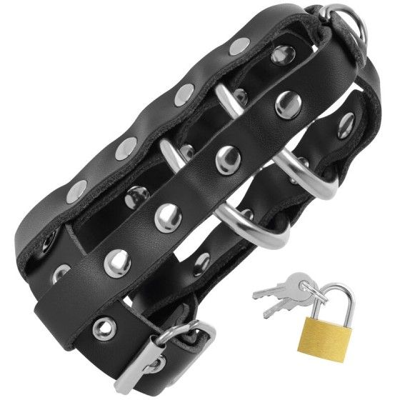 DARKNESS - LEATHER CHASTITY CAGE WITH LOCK DARKNESS BONDAGE - 2