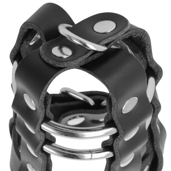 DARKNESS - LEATHER CHASTITY CAGE WITH LOCK DARKNESS BONDAGE - 3