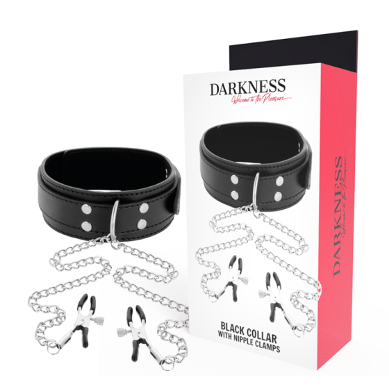 DARKNESS - COLLAR WITH NIPPLE CLAMPS BLACK