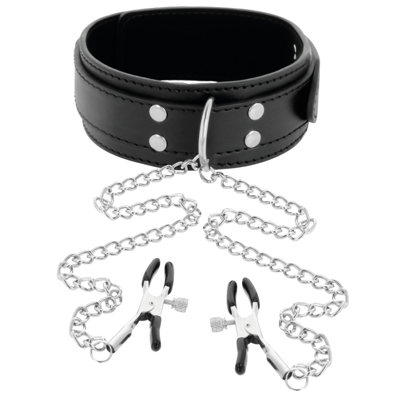 DARKNESS - COLLAR WITH NIPPLE CLAMPS BLACK DARKNESS BONDAGE - 2
