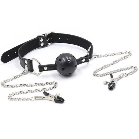 OHMAMA FETISH - BALL GAG WITH VENTS AND NIPPLE CLAMPS OHMAMA FETISH - 1