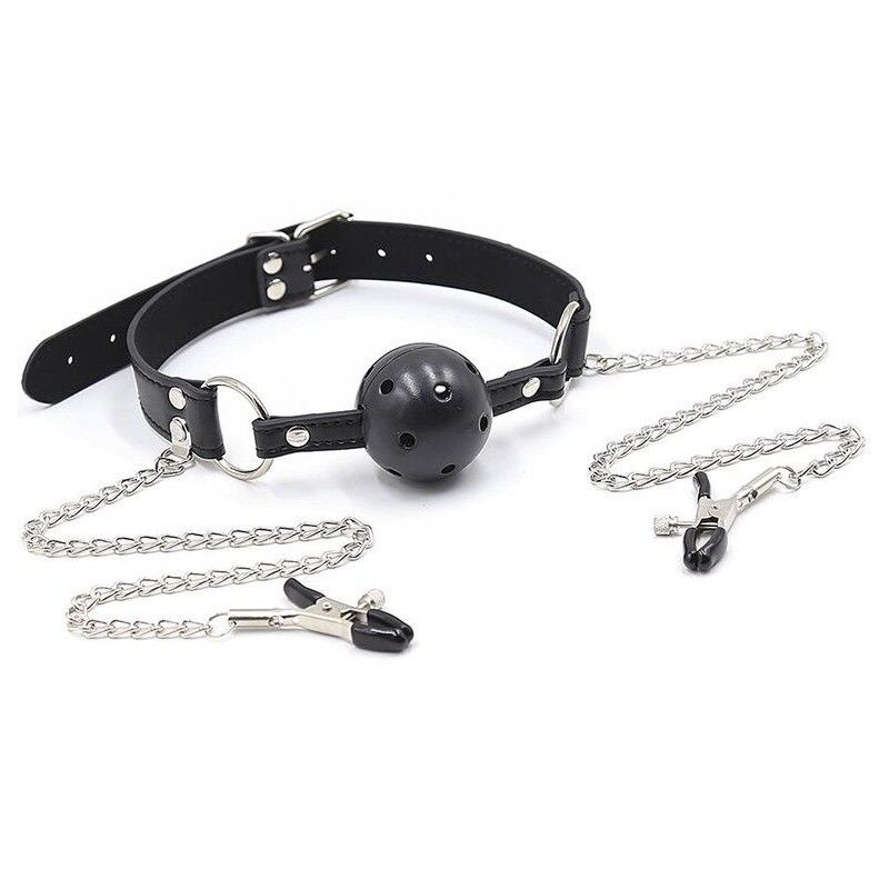 OHMAMA FETISH - BALL GAG WITH VENTS AND NIPPLE CLAMPS OHMAMA FETISH - 1