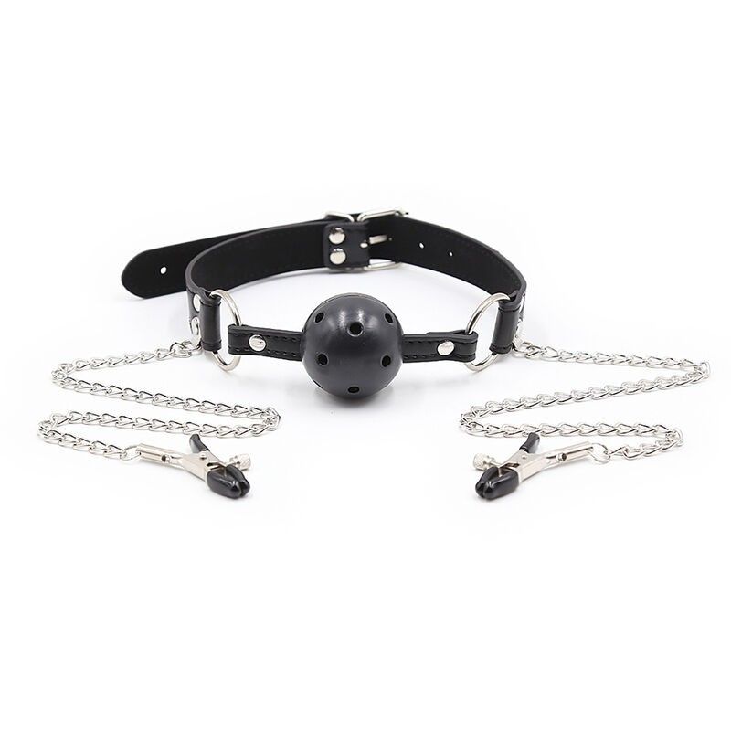 OHMAMA FETISH - BALL GAG WITH VENTS AND NIPPLE CLAMPS OHMAMA FETISH - 2