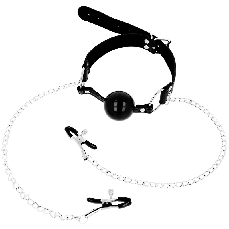 OHMAMA FETISH BLACK BALL GAG WITH NIPPLE CLAMPS OHMAMA FETISH - 1