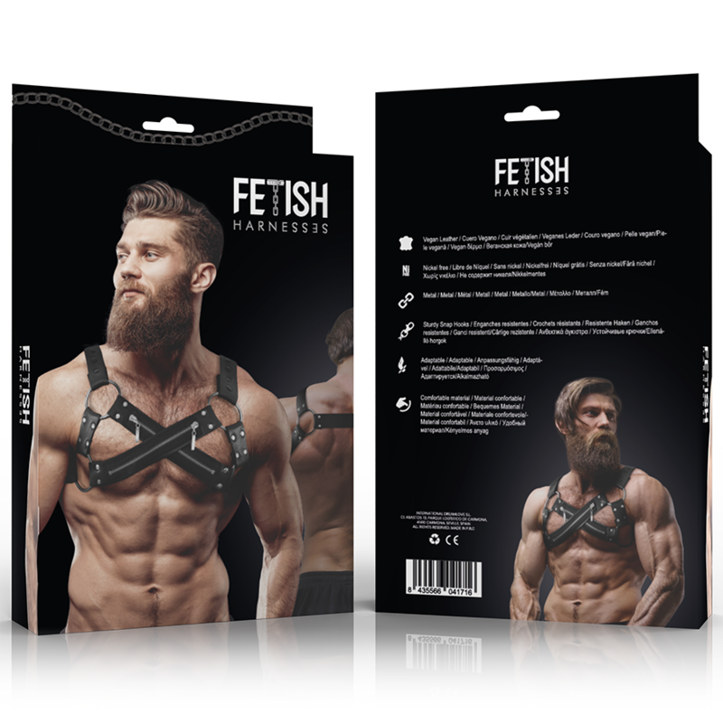 FETISH SUBMISSIVE ATTITUDE - ADJUSTABLE NEOPRENE CROSS-OVER CHEST BULLDOG HARNESS WITH ZIPPERS FOR MEN FETISH SUBMISSIVE ATTITUD