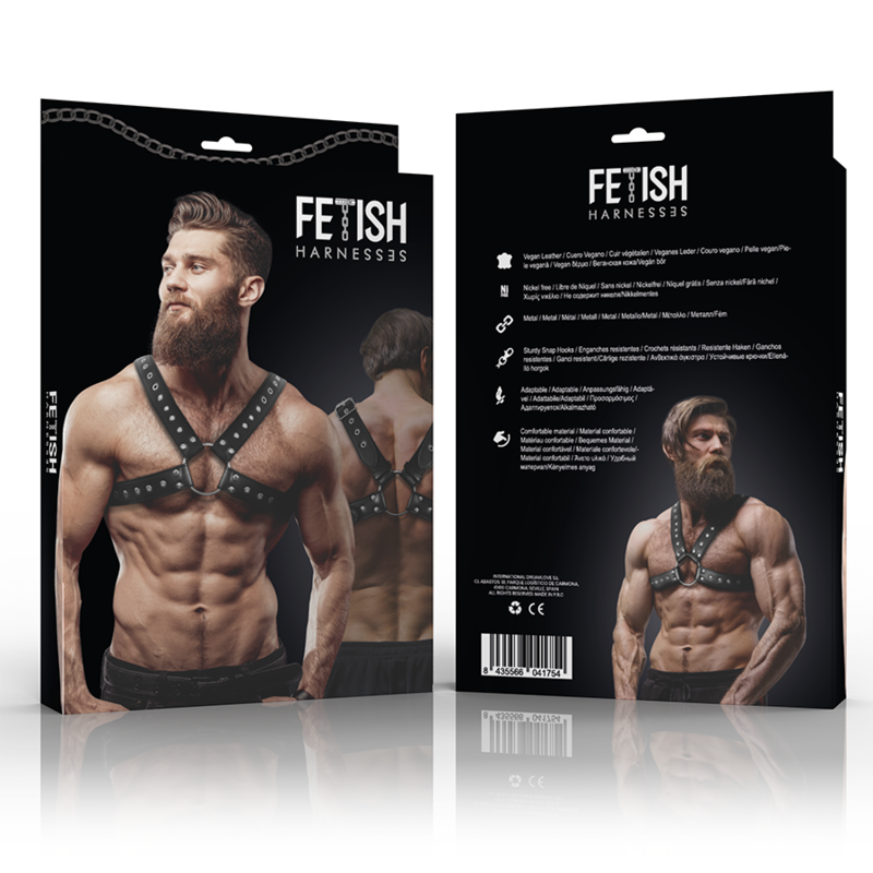 FETISH SUBMISSIVE ATTITUDE - MEN'S CROSS-OVER ECO-LEATHER CHEST HARNESS WITH STUDS FETISH SUBMISSIVE ATTITUDE - 4