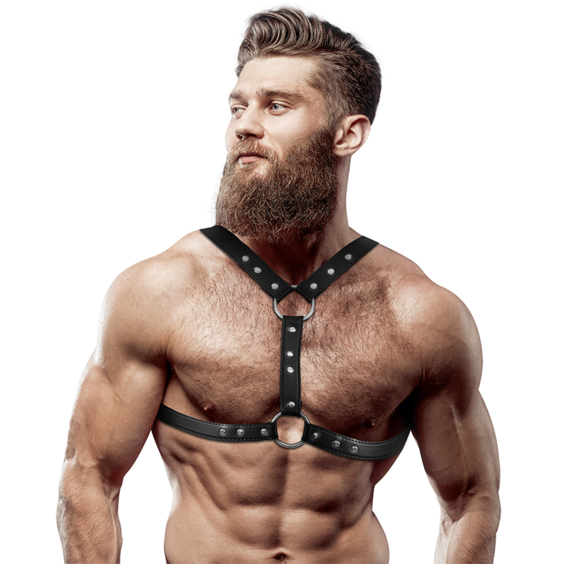 FETISH SUBMISSIVE ATTITUDE - ECO-LEATHER CHEST HARNESS WITH DOUBLE SUPPORT AND STUDS FOR MEN FETISH SUBMISSIVE ATTITUDE - 1