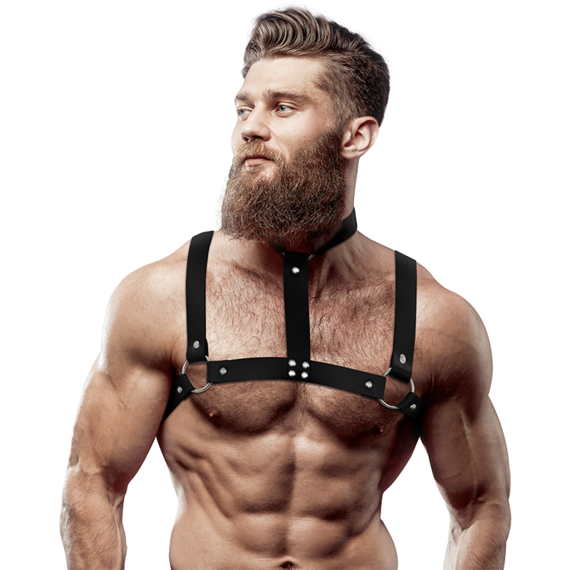 FETISH SUBMISSIVE ATTITUDE - ADJUSTABLE ECO-LEATHER CHEST HARNESS WITH NECKLACE FOR MEN FETISH SUBMISSIVE ATTITUDE - 1
