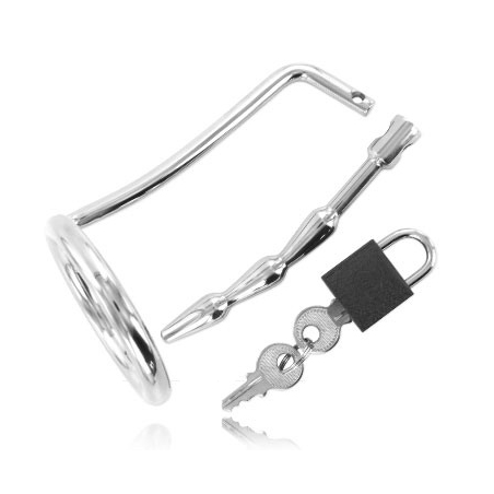 METAL HARD - TESTICLE RING WITH URETHRAL CHASTITY PLUG