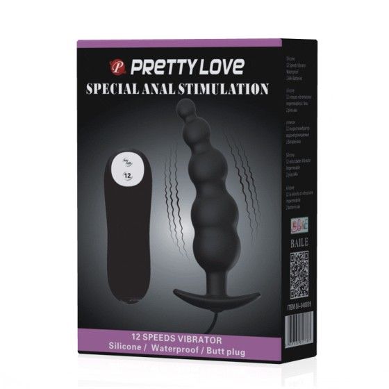 PRETTY LOVE - ANAL PLUG SILICONE EXTRA STIMULATION AND 12 VIBRATION MODES BLACK PRETTY LOVE BOTTOM - 8