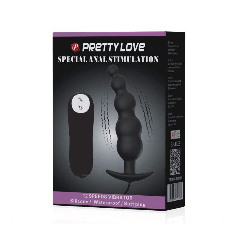 PRETTY LOVE - ANAL PLUG SILICONE EXTRA STIMULATION AND 12 VIBRATION MODES BLACK PRETTY LOVE BOTTOM - 8