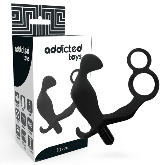 ADDICTED TOYS - ANAL PLUG WITH DOUBLE PENIS RING AND TESTICLES BLACK ADDICTED TOYS - 1