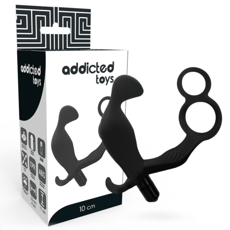 ADDICTED TOYS - ANAL PLUG WITH DOUBLE PENIS RING AND TESTICLES BLACK