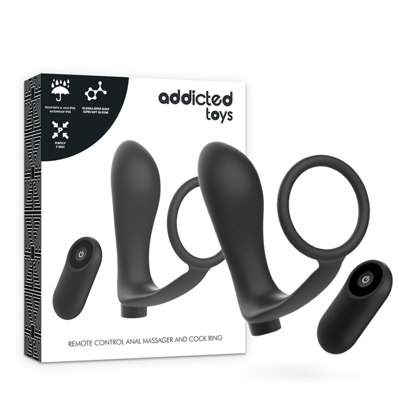 ADDICTED TOYS - PENIS RING WITH REMOTE CONTROL ANAL PLUG BLACK RECHARGEABLE ADDICTED TOYS - 1