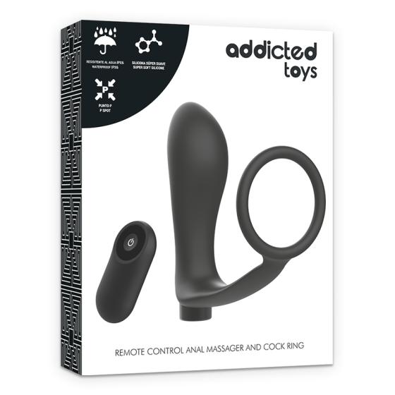 ADDICTED TOYS - PENIS RING WITH REMOTE CONTROL ANAL PLUG BLACK RECHARGEABLE ADDICTED TOYS - 7
