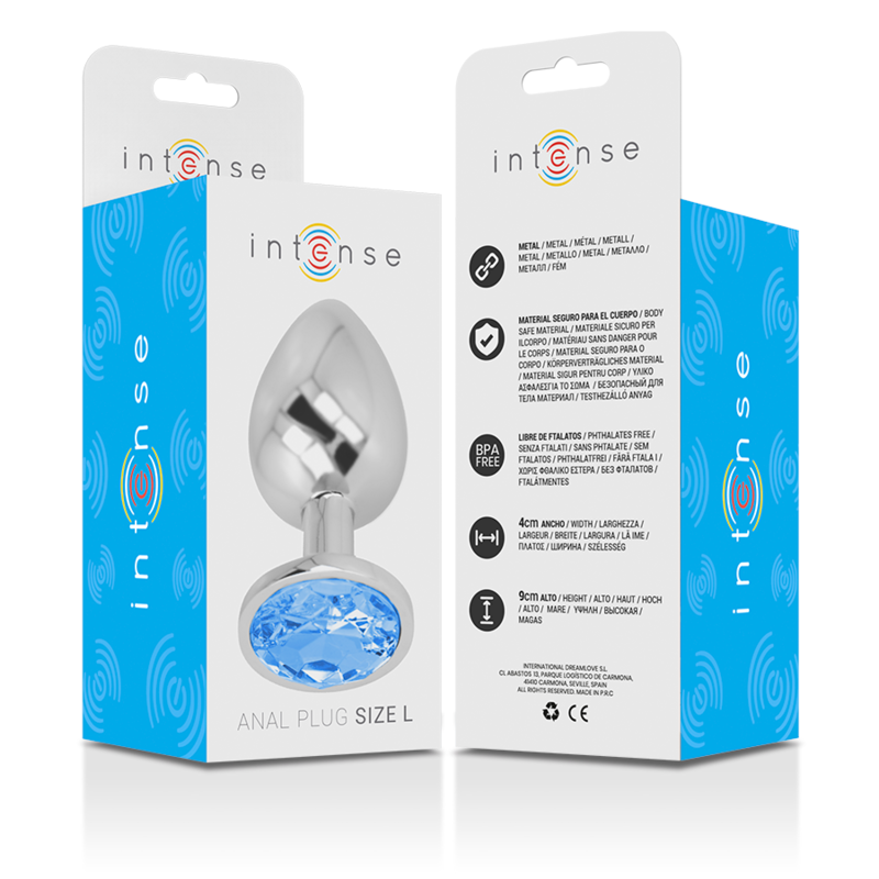 INTENSE - ALUMINUM METAL ANAL PLUG WITH BLUE CRYSTAL SIZE L INTENSE ANAL TOYS - 7