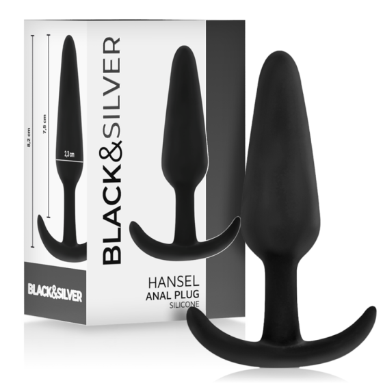 BLACK&SILVER - HANSEL SILICONE ANAL PLUG WITH SMALL HANDLE BLACK&SILVER - 1