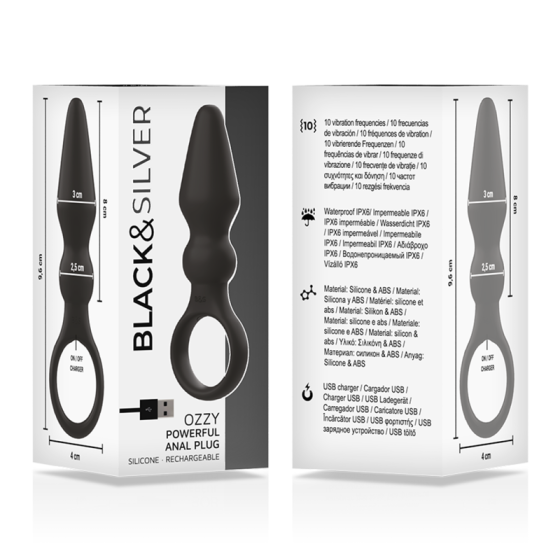 BLACK&SILVER - OZZY POWERFUL SILICONE ANAL PLUG BLACK&SILVER - 6