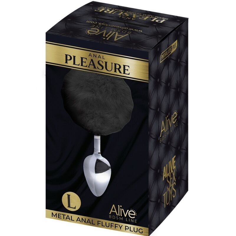 ALIVE - ANAL PLEASURE PLUG SMOOTH METAL FLUFFY BLACK SIZE L ALIVE - 2