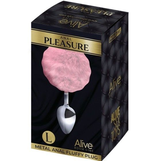 ALIVE - ANAL PLEASURE PLUG SMOOTH METAL FLUFFY PINK SIZE L ALIVE - 2