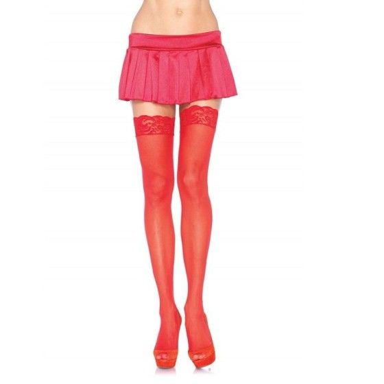 LEG AVENUE - RED TIGHTS WITH LACE TOP LEG AVENUE HOSIERY - 1