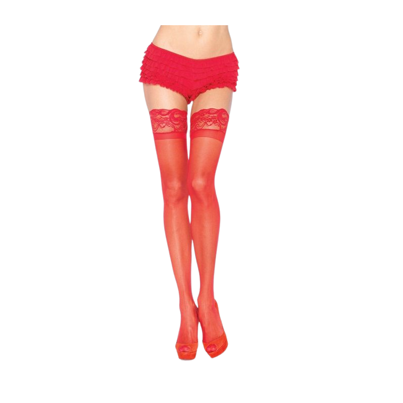 LEG AVENUE - RED TIGHTS WITH SELF-ADHESIVE LACE LEG AVENUE HOSIERY - 1
