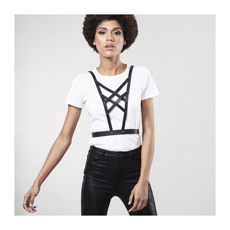 BIJOUX - INDISCRETS MAZE CROSSED HARNESS WITH NECKLINE BLACK BIJOUX MAZE - 3