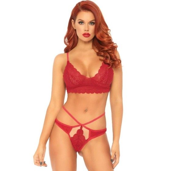 LEG AVENUE - 2 PIECES SET LACE BRALETTE AND THONG S/M