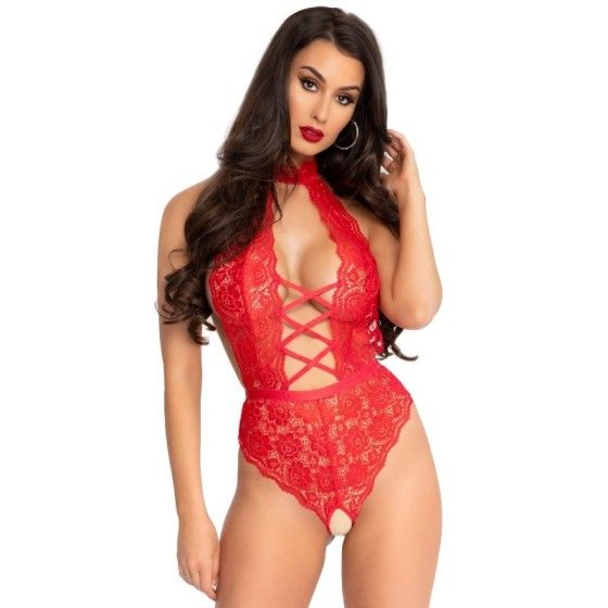LEG AVENUE - TEDDY WITH CROTHLESS PANTIES RED M