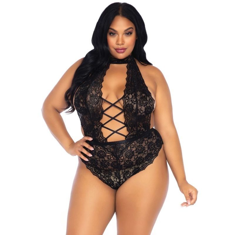 LEG AVENUE - FLORAL LACE CROTHLESS TEDDY PLUS SIZE LEG AVENUE TEDDIES - 1