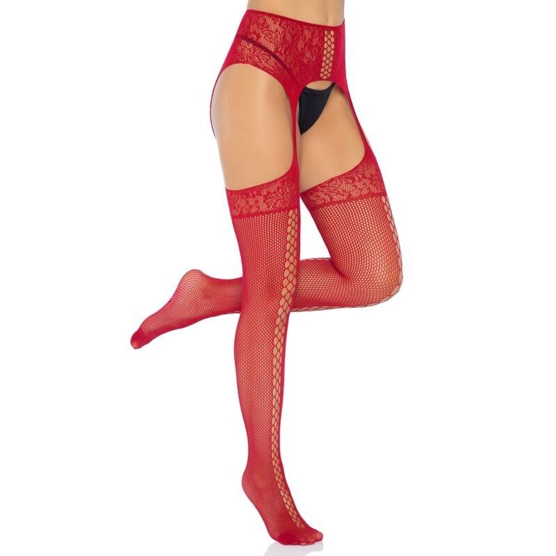 LEG AVENUE - LACE UP GARTERBELT STOCKINGS BURGUNDY ONE SIZE LEG AVENUE HOSIERY - 2