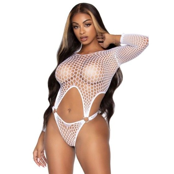 LEG AVENUE - TOP BODYSUIT WITH THONG BACK ONE SIZE - WHITE