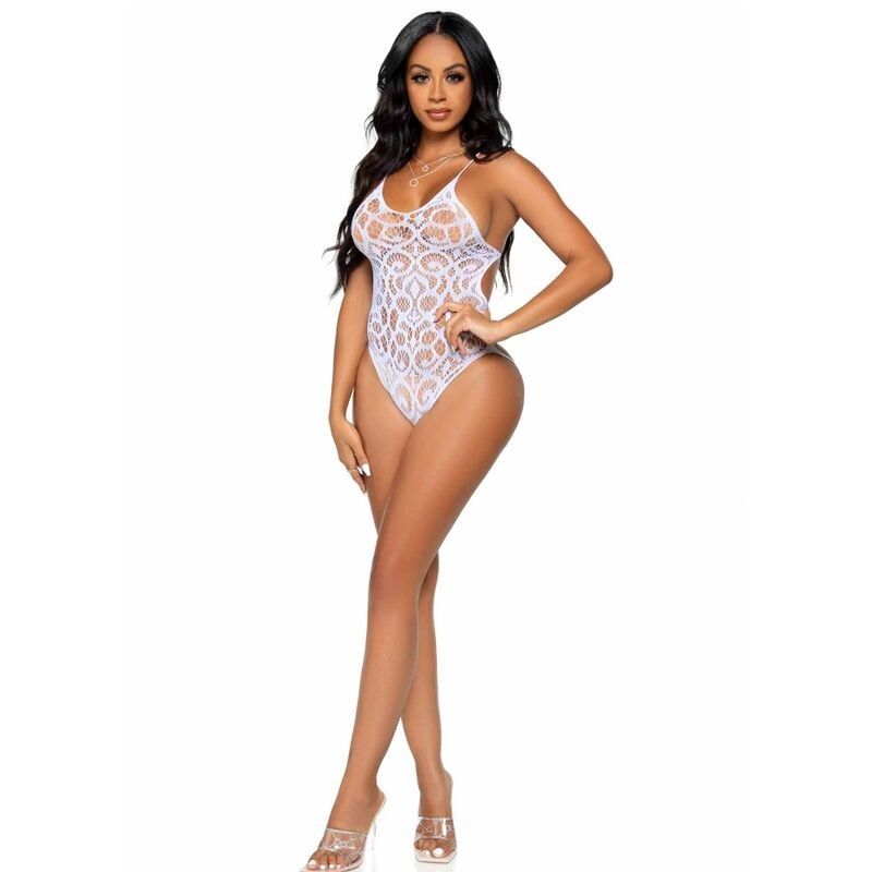 LEG AVENUE - SEAMLESS SCROLL LACE TEDDY - WHITE LEG AVENUE TEDDIES - 2