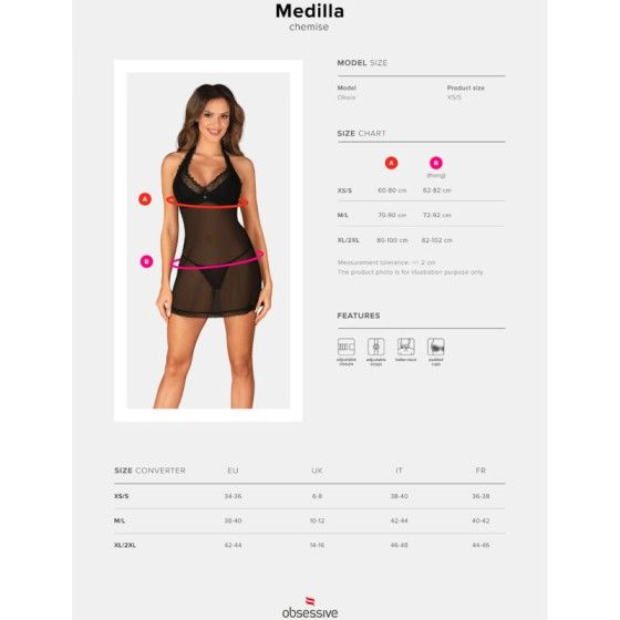 OBSESSIVE - MEDILLA CHEMISE & THONG XL/XXL OBSESSIVE CHEMISE - 7